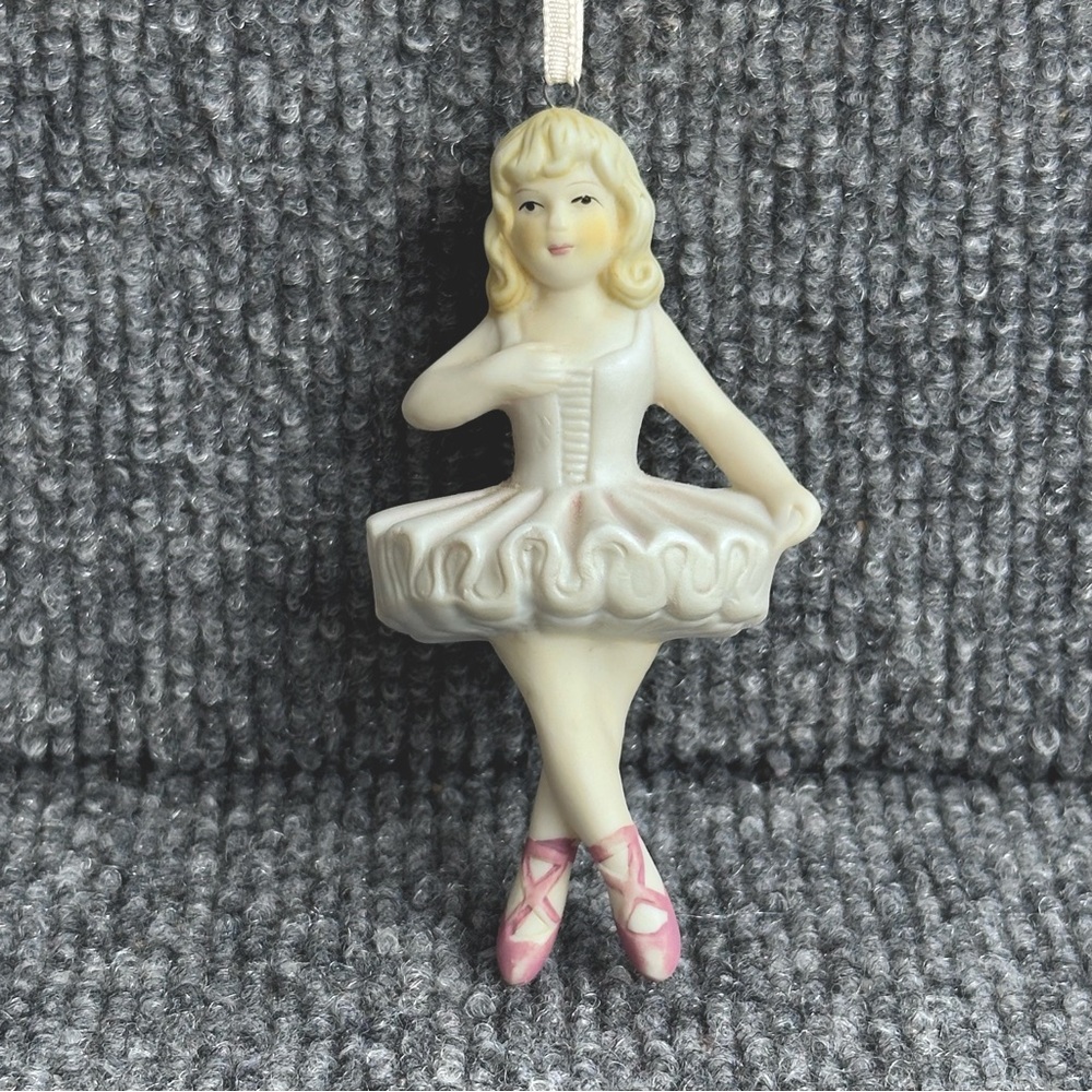 Vintage Midwest ornament ballerina girl blond toe shoes porcelain 4” balletcore